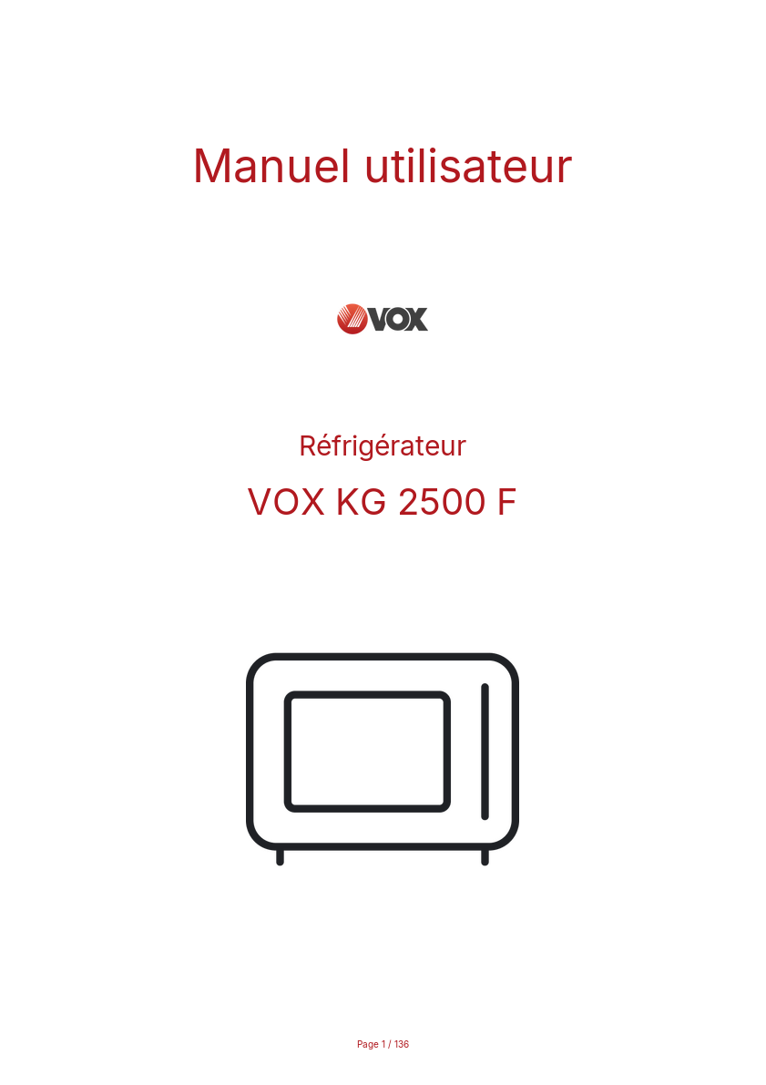 Page n°1 - Manuel utilisateur VOX KG 2500 F
