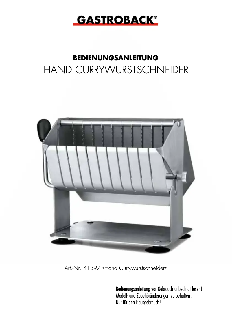 Image de la première page du manuel de l'appareil Hand Sausage Slicer 41397