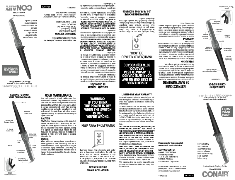 Page 1 de la notice Manuel utilisateur Conair Infiniti Pro CD228R