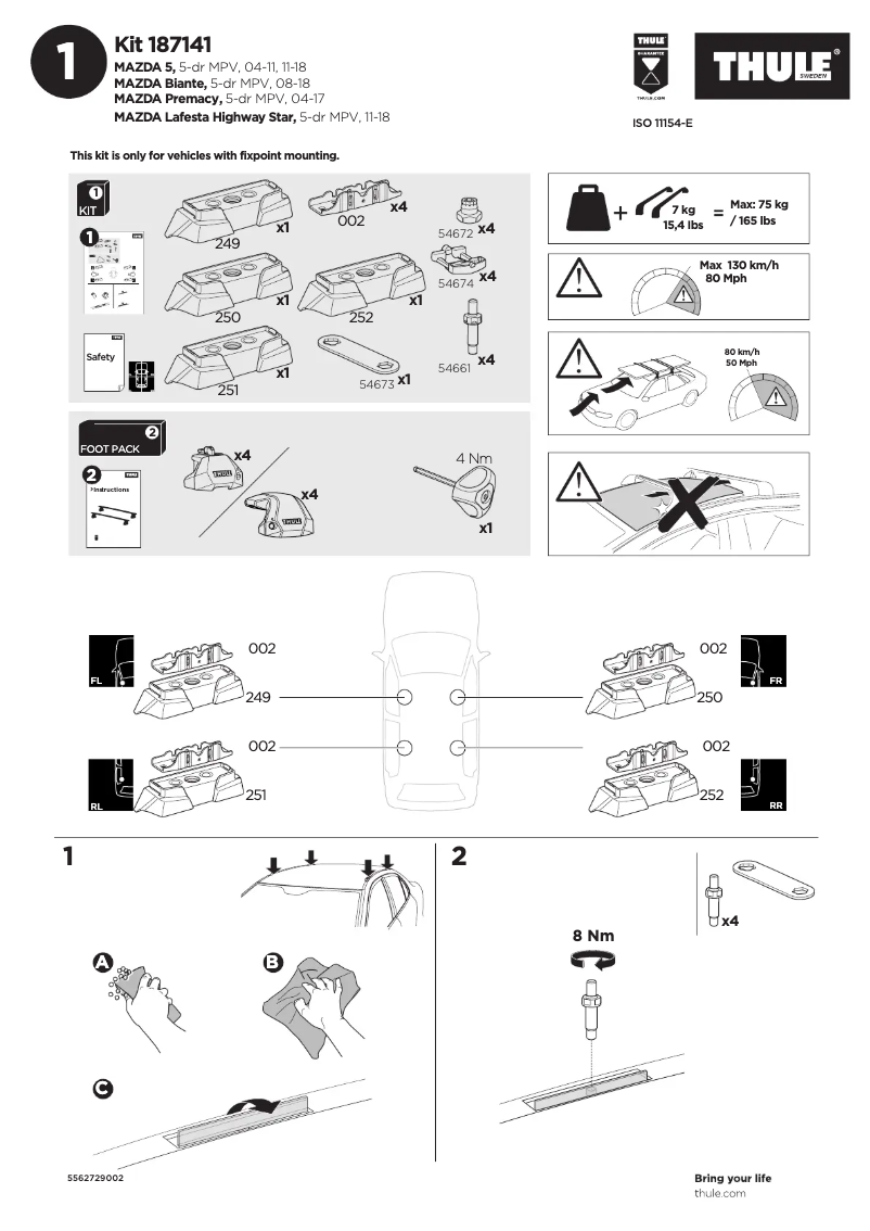 Page 1 de la notice Manuel utilisateur Thule Kit 187141