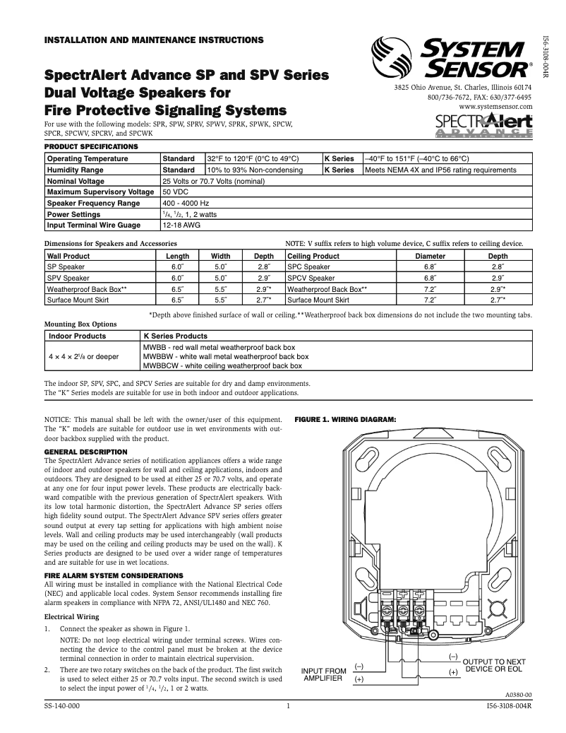 Page 1 de la notice Manuel utilisateur System Sensor SPRK