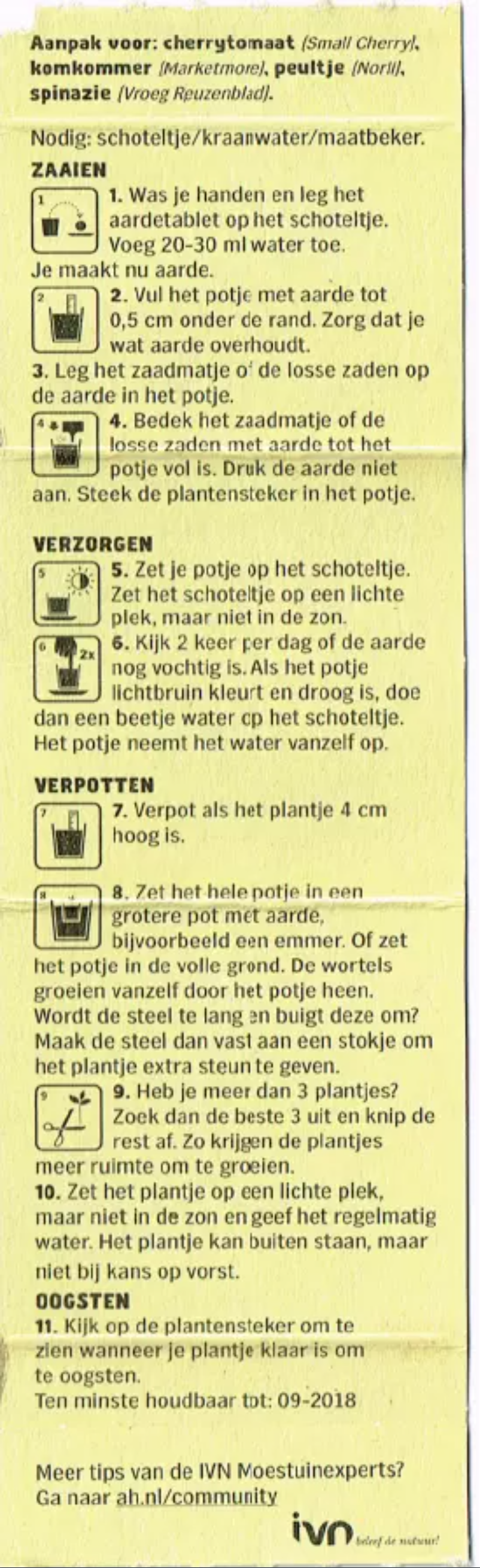 Page 1 de la notice Manuel utilisateur Albert Heijn Moestuintje Spinazie