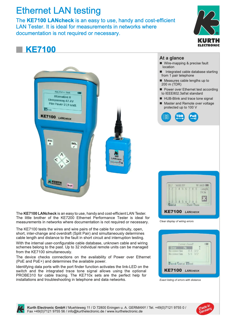 Page 1 de la notice Fiche technique Kurth Electronic KE7108