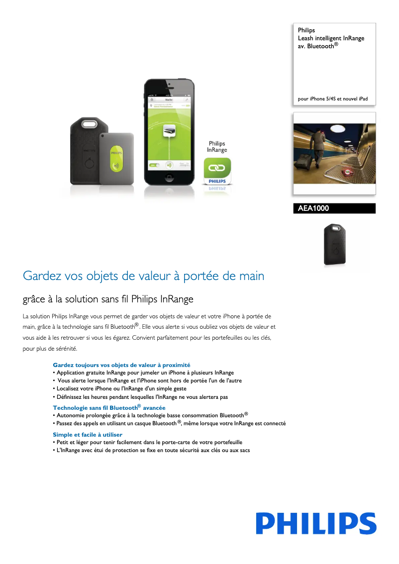 Página 1 del manual Ficha técnica Philips InRange Bluetooth Smart Leash AEA1000