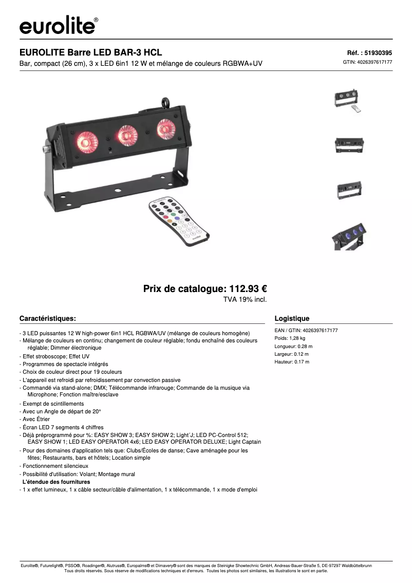 Página 1 del manual Ficha técnica Eurolite LED BAR-3