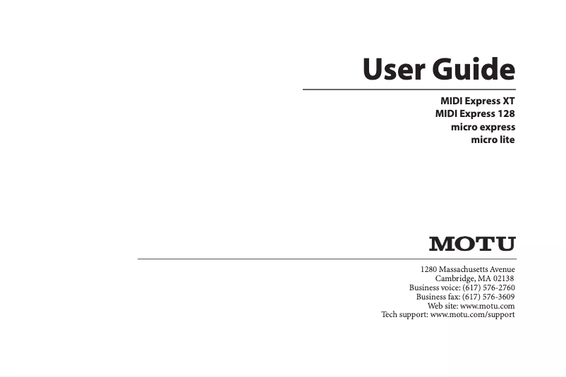 Page n°1 - Manuel utilisateur Motu Micro Express