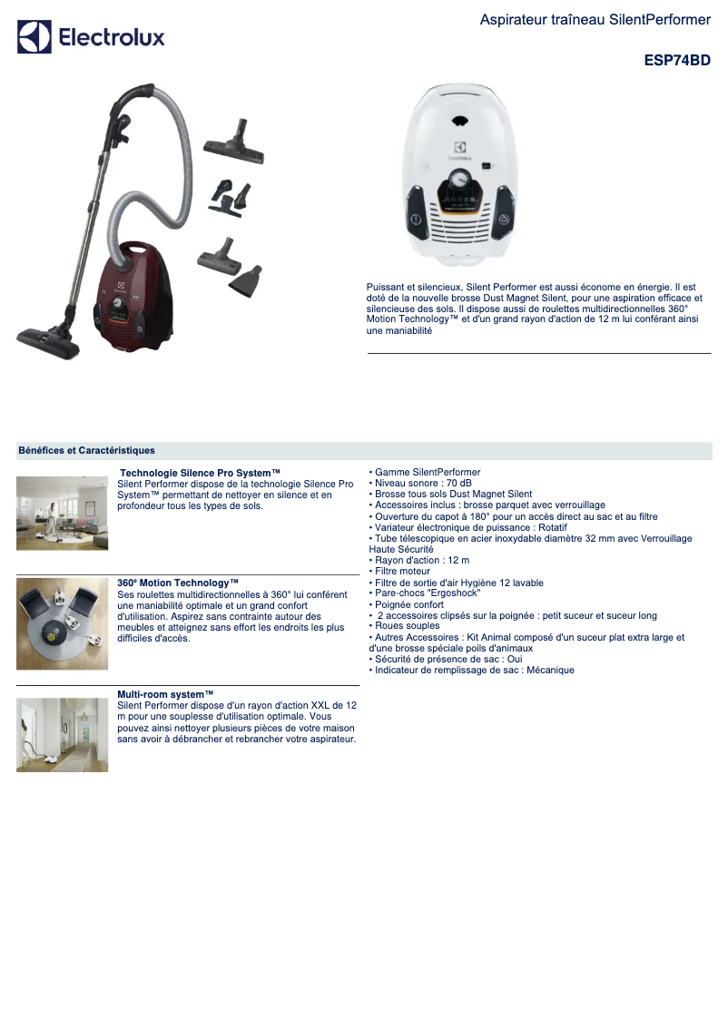 Image de la première page du manuel de l'appareil SilentPerformer ESP74BD