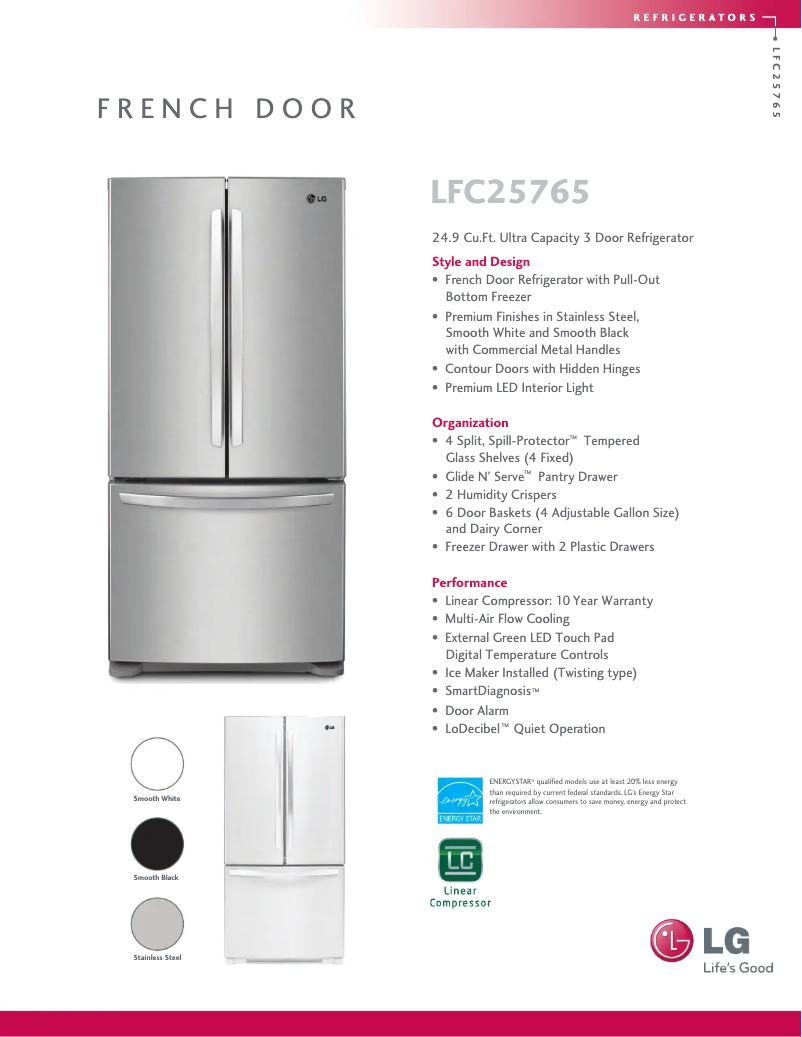 Page 1 de la notice Fiche technique LG LFC25765ST