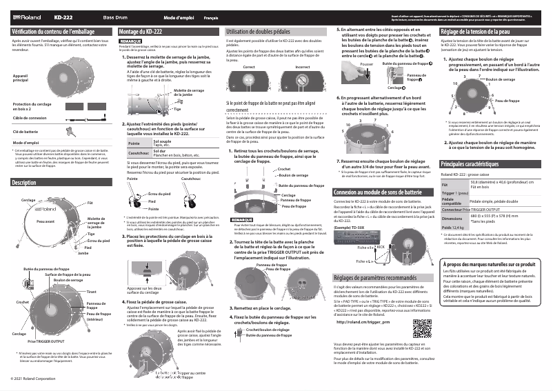 Page 1 de la notice Manuel utilisateur Roland KD-222