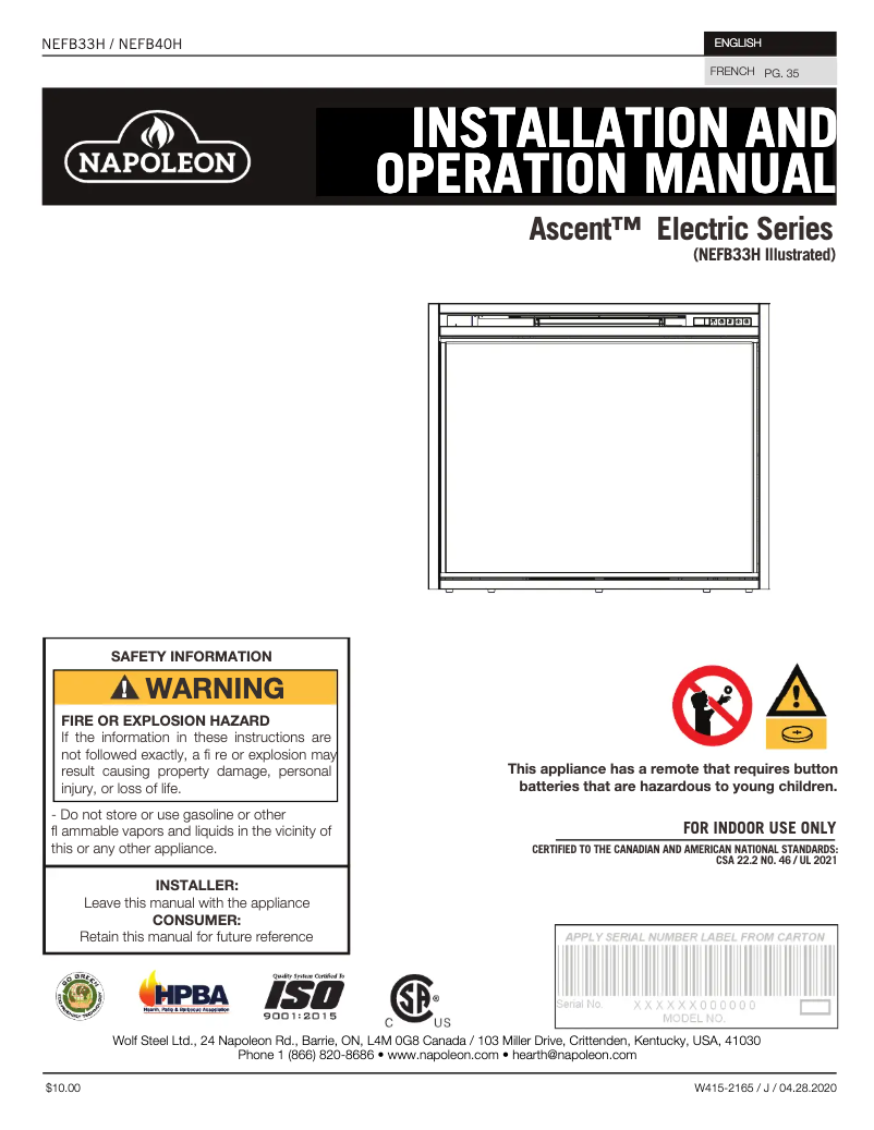 Image de la première page du manuel de l'appareil Ascent Electric 40