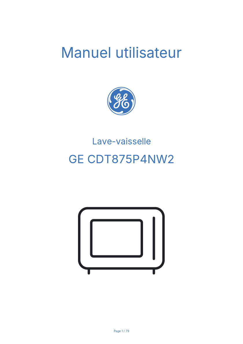 Page n°1 - Manuel utilisateur GE CDT875P4NW2