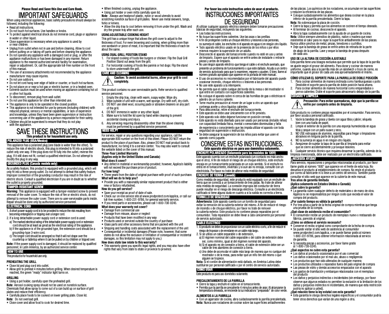 Page 1 de la notice Manuel utilisateur George Foreman GR380VB