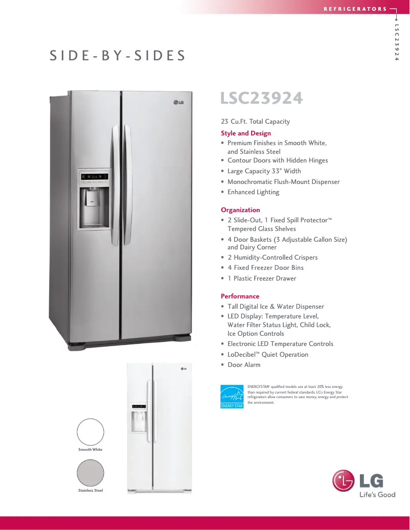 Page 1 de la notice Fiche technique LG LSC23924SW