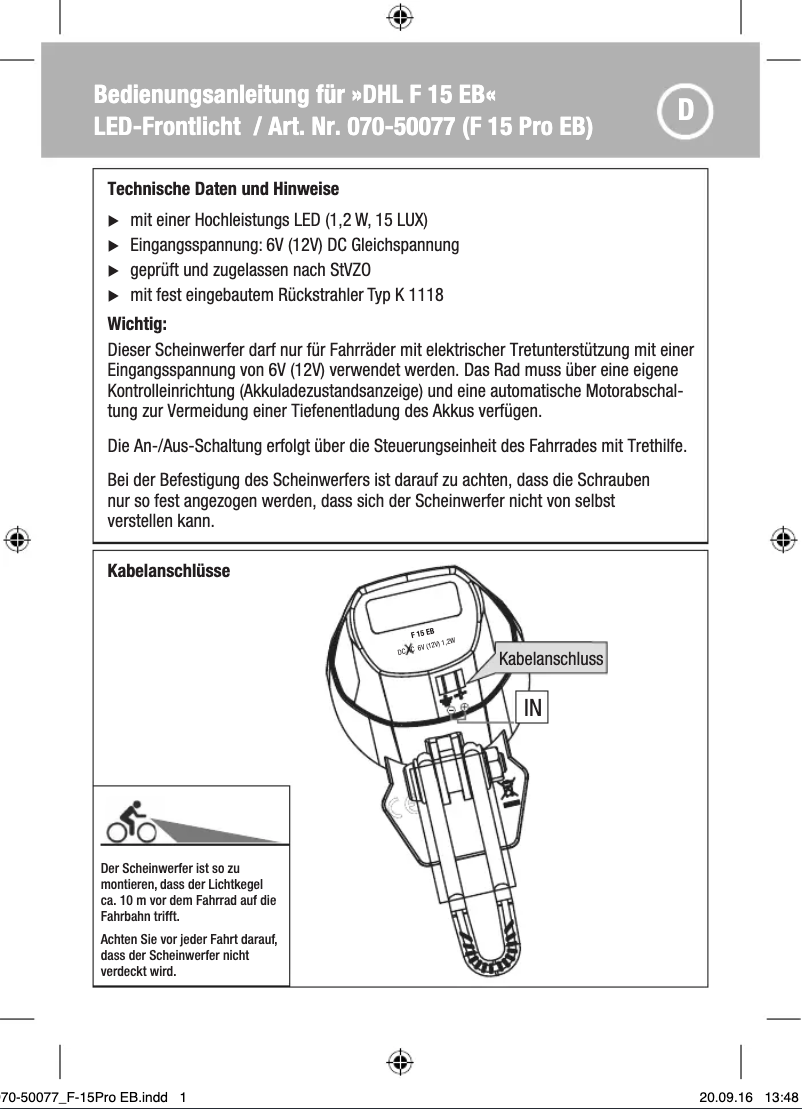 Imagen de la primera página del manual del dispositivo F-15 PRO EB