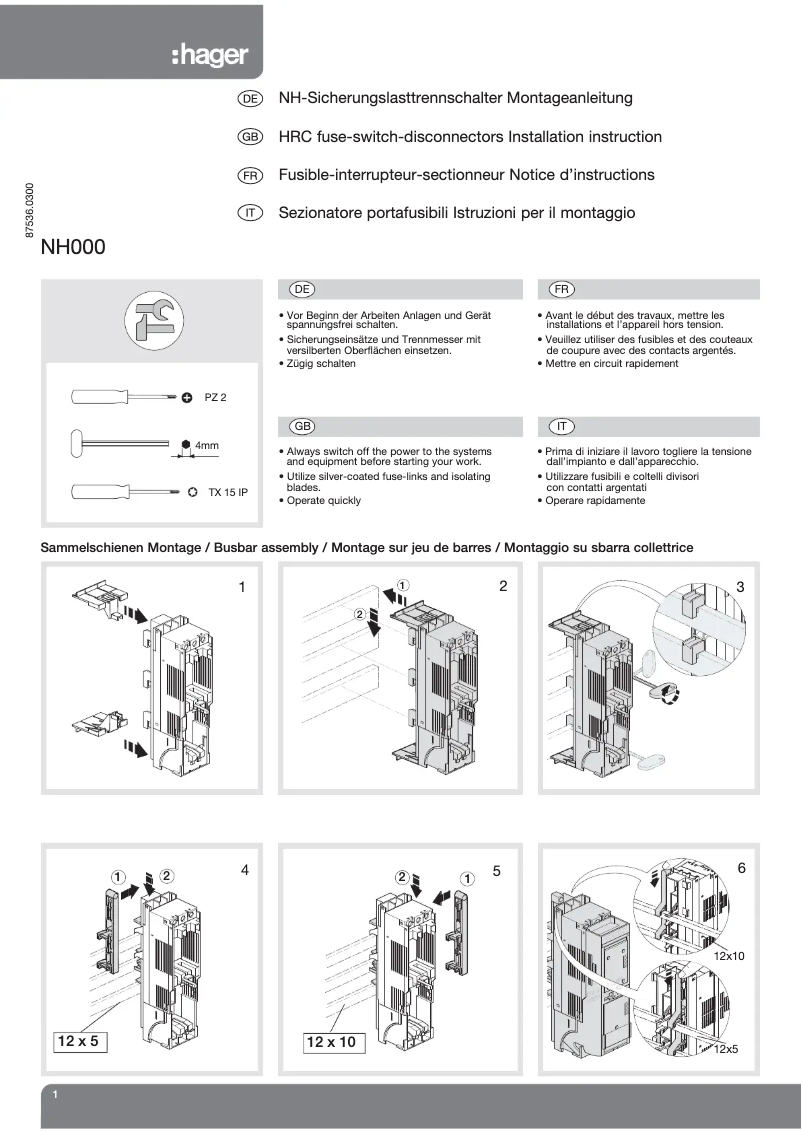 Page 1 de la notice Instructions / montage Hager SR000AO