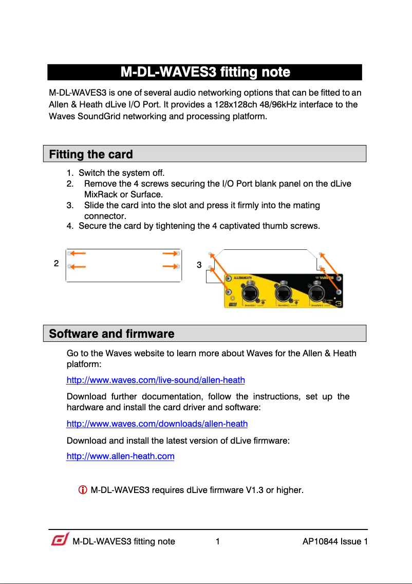 Page 1 de la notice Manuel utilisateur Allen & Heath Waves V3