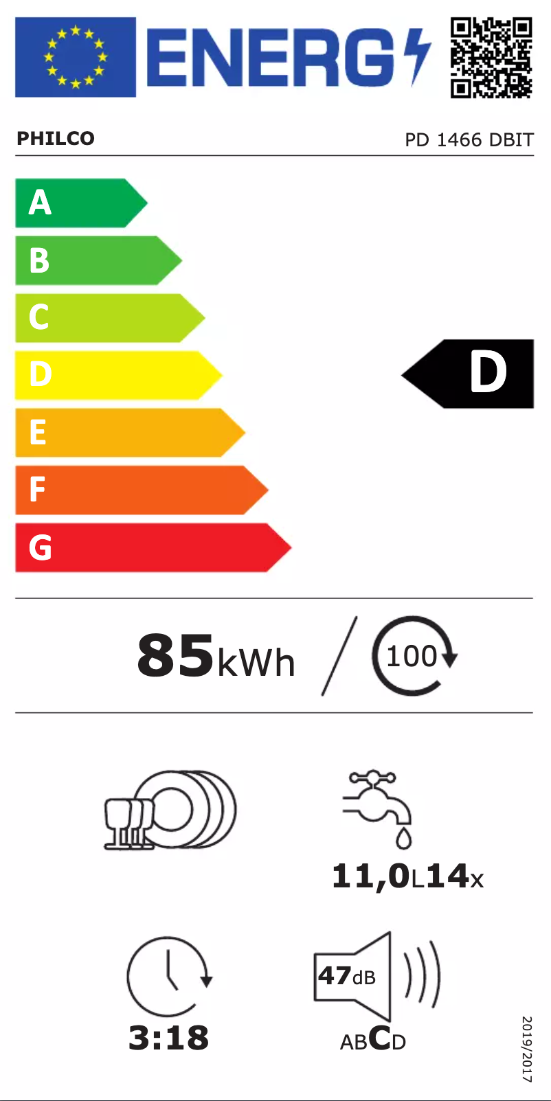 Page n°1 - Label énergétique Philco PD 1466 DBIT