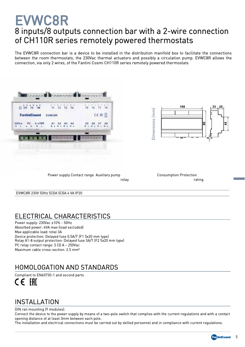 Page 1 de la notice Fiche technique Fantini Cosmi EVWC8R