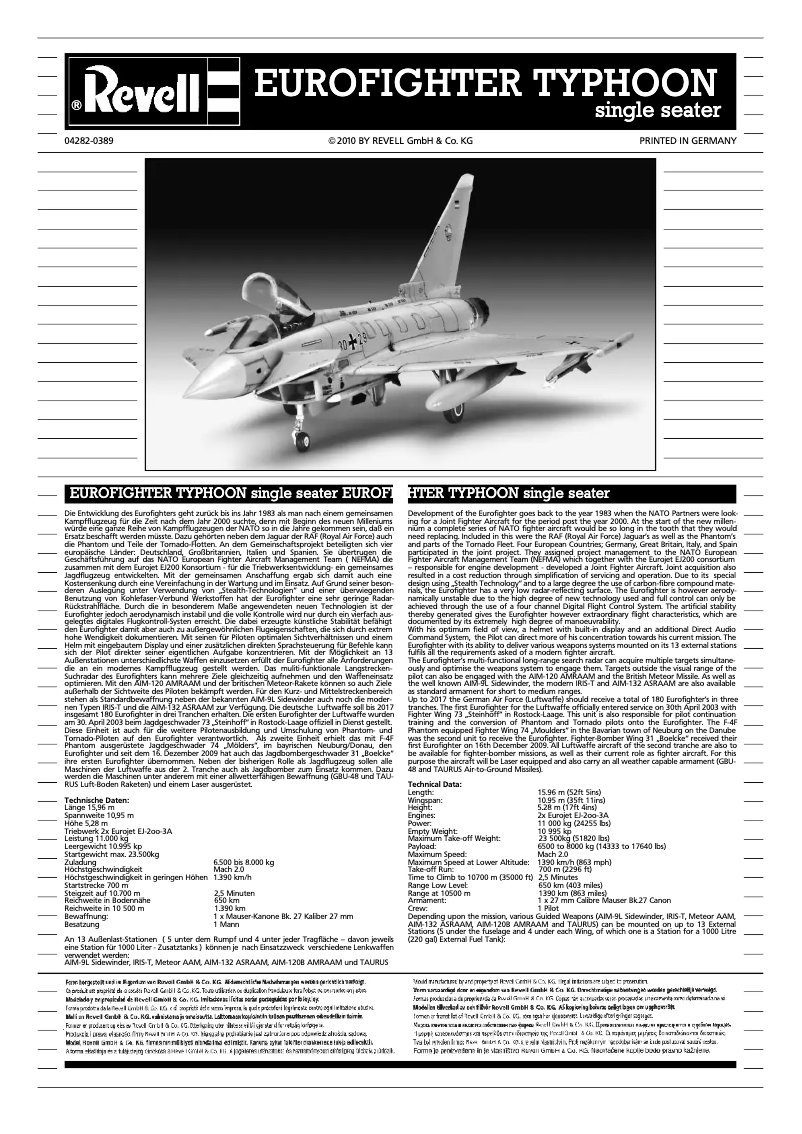 Page n°1 - Manuel utilisateur Revell Eurofighter Typhoon