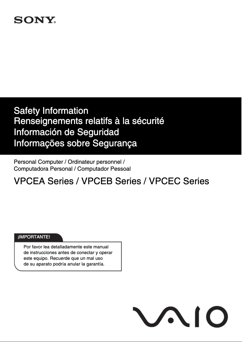 Page n°1 - Instructions de sécurité Sony Vaio VPCEA2FFX