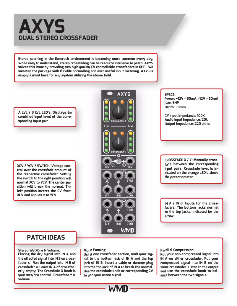 Page 1 de la notice Manuel utilisateur WMD AXYS