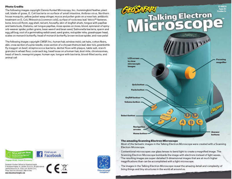 Page 1 de la notice Manuel utilisateur Learning Resources Talking Electron Microscope