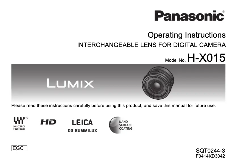 Page 1 de la notice Manuel utilisateur Panasonic H-X015