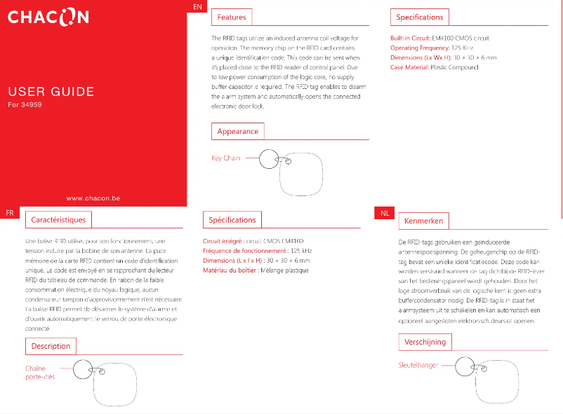 Page 1 de la notice Manuel utilisateur Chacon 34959