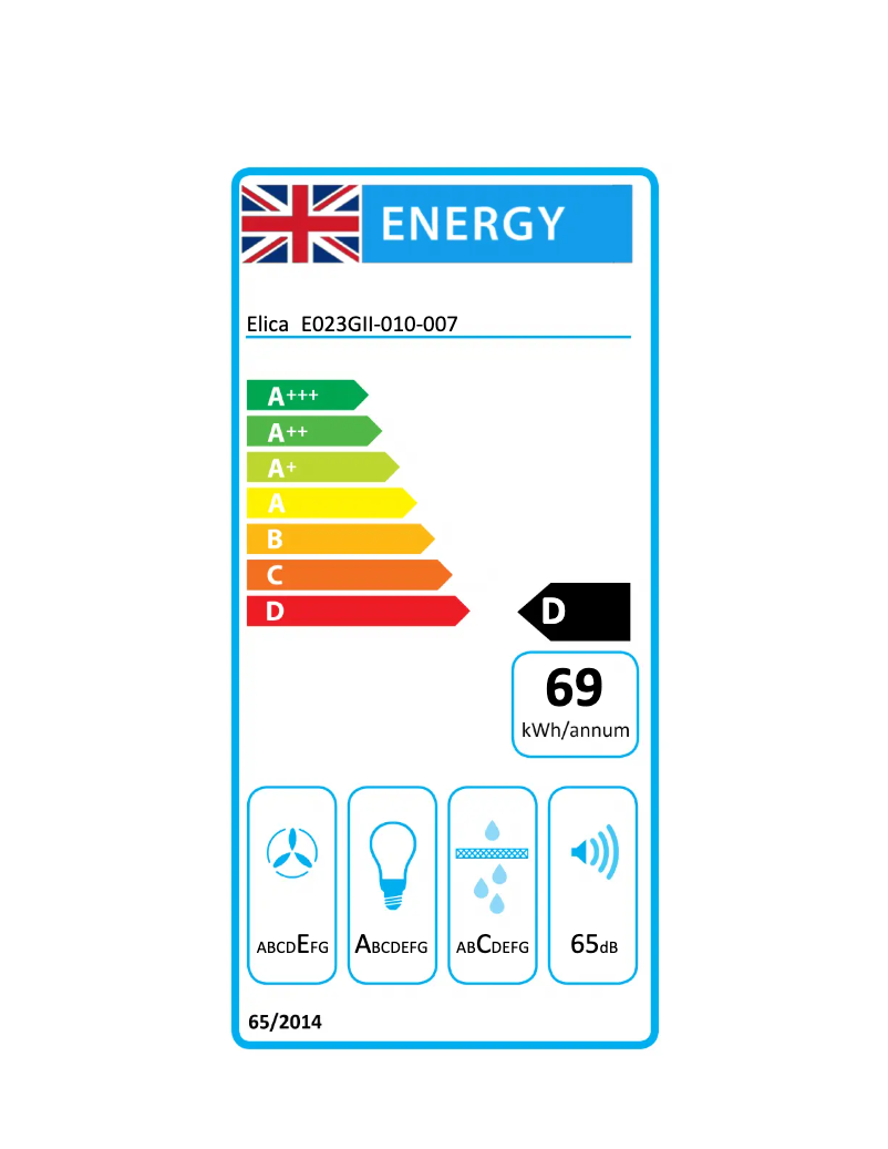 Page 1 de la notice Label énergétique Elica Aquavitae2 PRF0184156