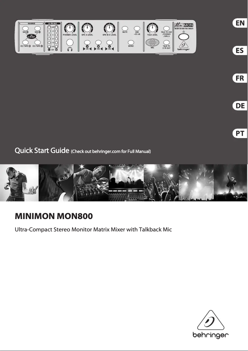 Page 1 de la notice Guide de démarrage rapide Behringer Minimon MON800