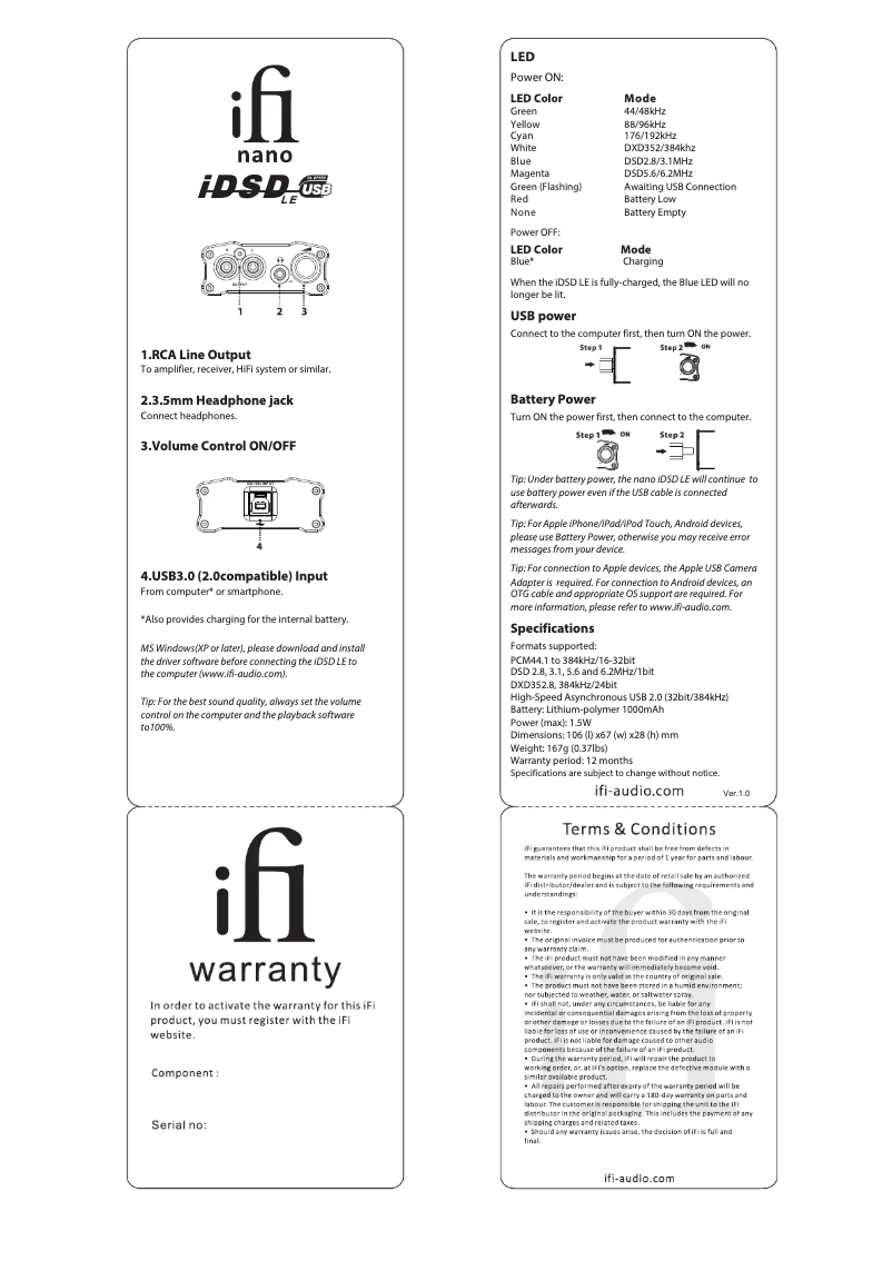 Page 1 de la notice Manuel utilisateur iFi Audio nano iDSD LE