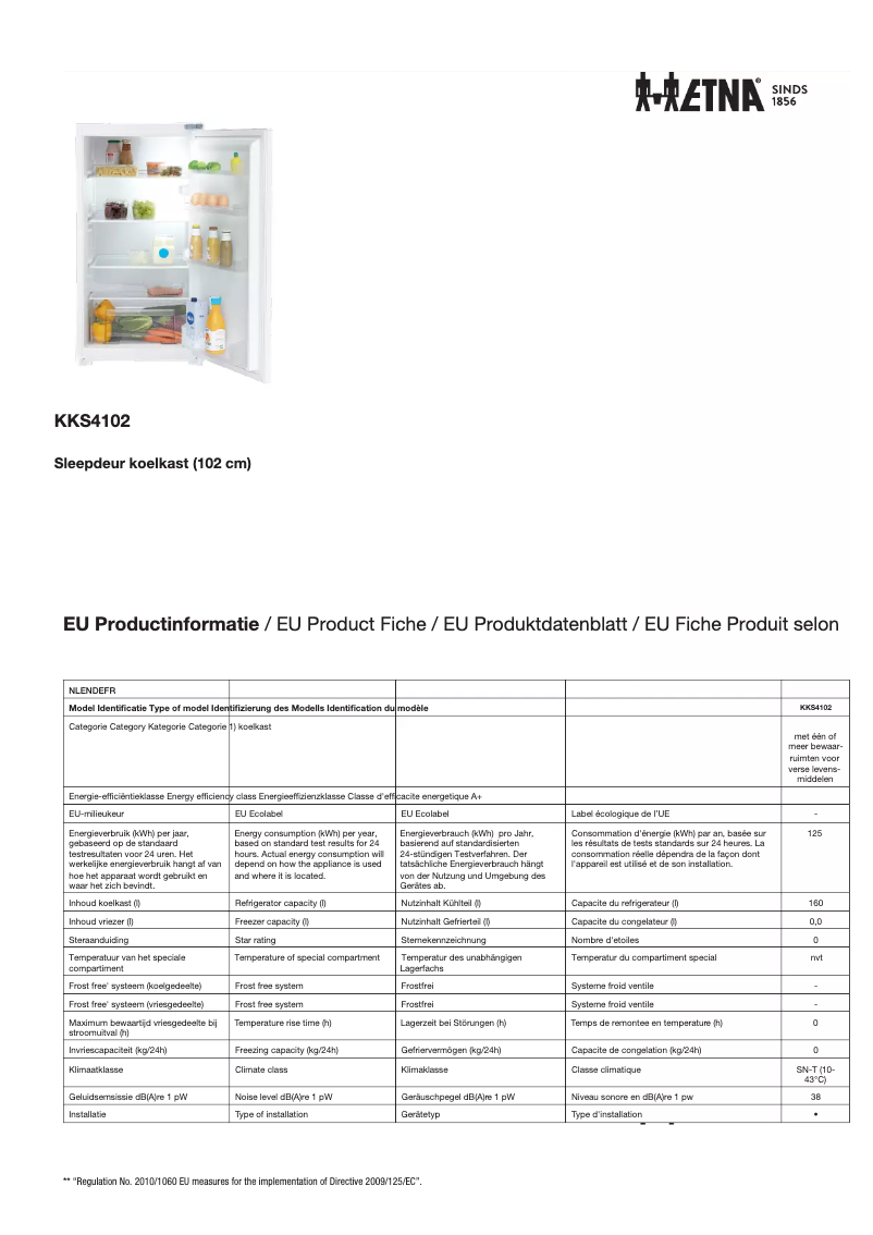 Page 1 de la notice Fiche technique Etna KKS4102