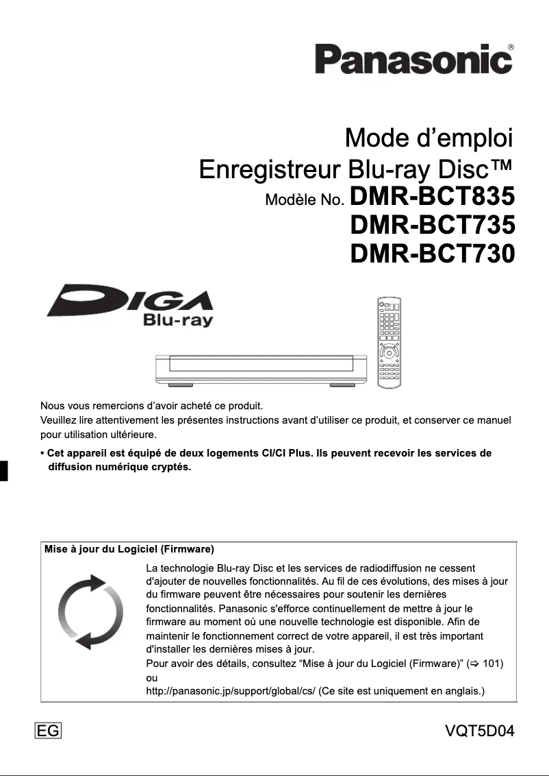 Page n°1 - Manuel utilisateur Panasonic DMR-BCT735