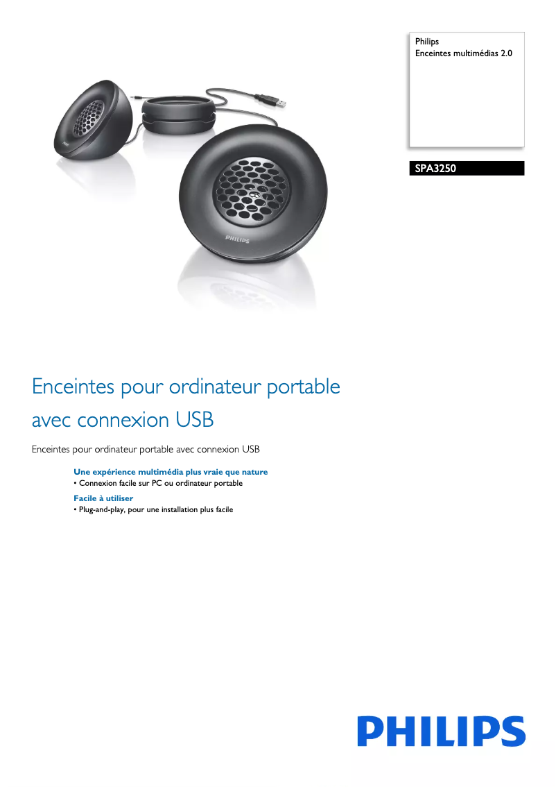 Page 1 de la notice Fiche technique Philips SPA3250