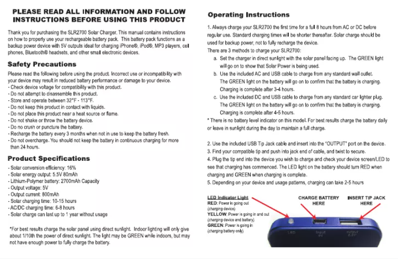 Page n°1 - Manuel utilisateur Celltronix 06-CE-SLR2700