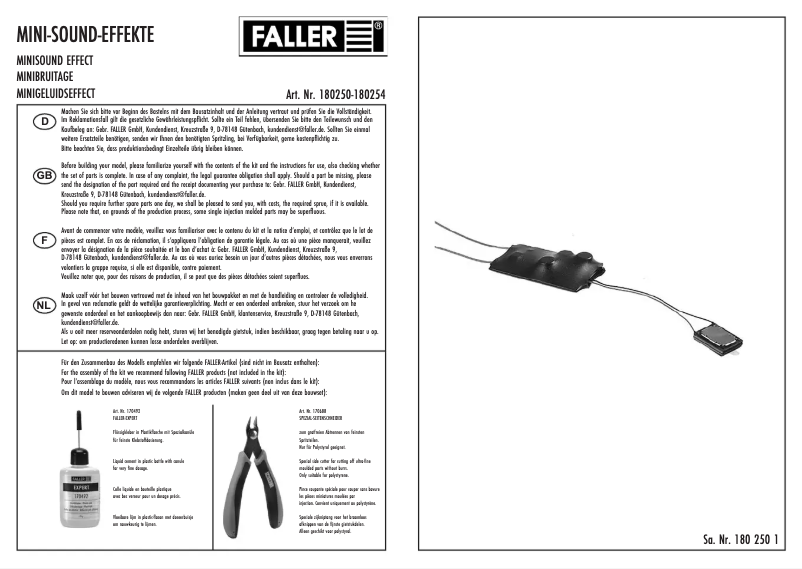 Page n°1 - Manuel utilisateur Faller 180252