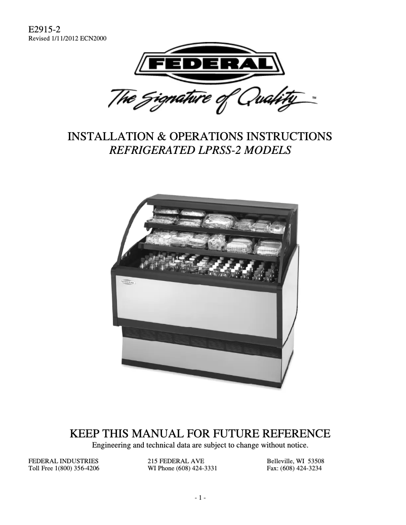 Page 1 de la notice Manuel utilisateur Federal LPRSS3