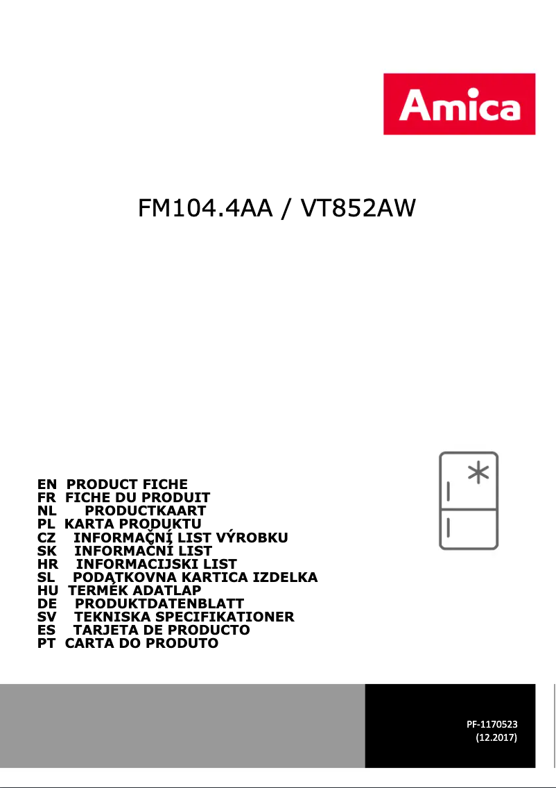 Page 1 de la notice Manuel utilisateur Amica FM104.4AA