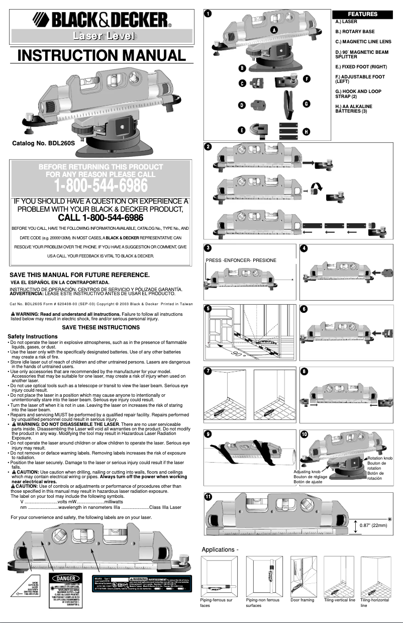 Page n°1 - Manuel utilisateur Black & Decker BDL260S