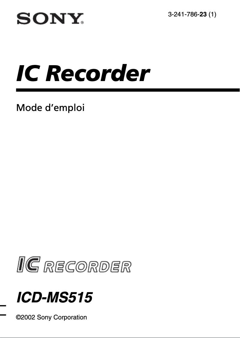 Image de la première page du manuel de l'appareil ICD-MS515