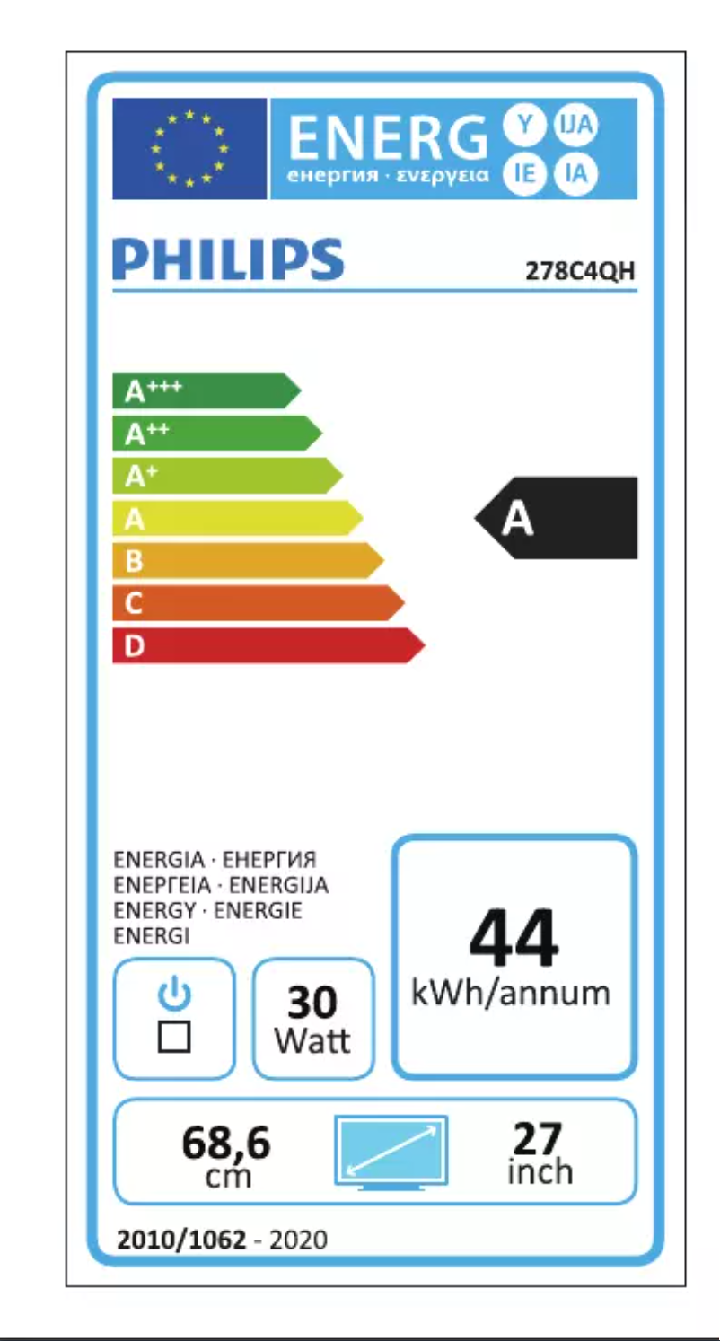 Page 1 de la notice Label énergétique Philips Brilliance 278C4QHSN