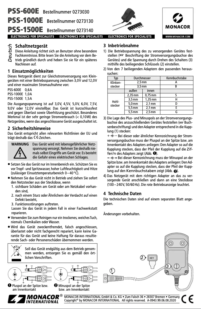 Page 1 de la notice Manuel utilisateur Monacor PSS-1000E