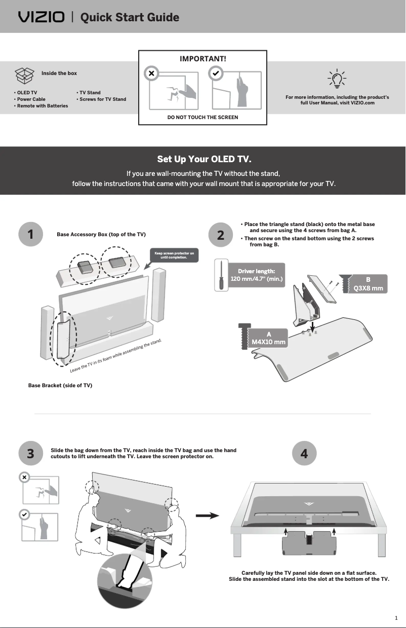 Page 1 de la notice Guide de démarrage rapide VIZIO OLED55-H1