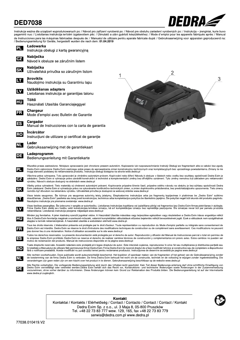 Page 1 de la notice Manuel utilisateur DEDRA DED7038