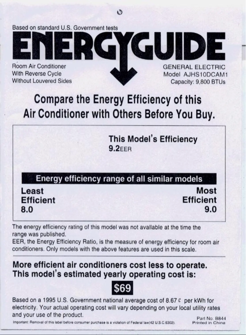 Page n°1 - Label énergétique GE AJHS10DC