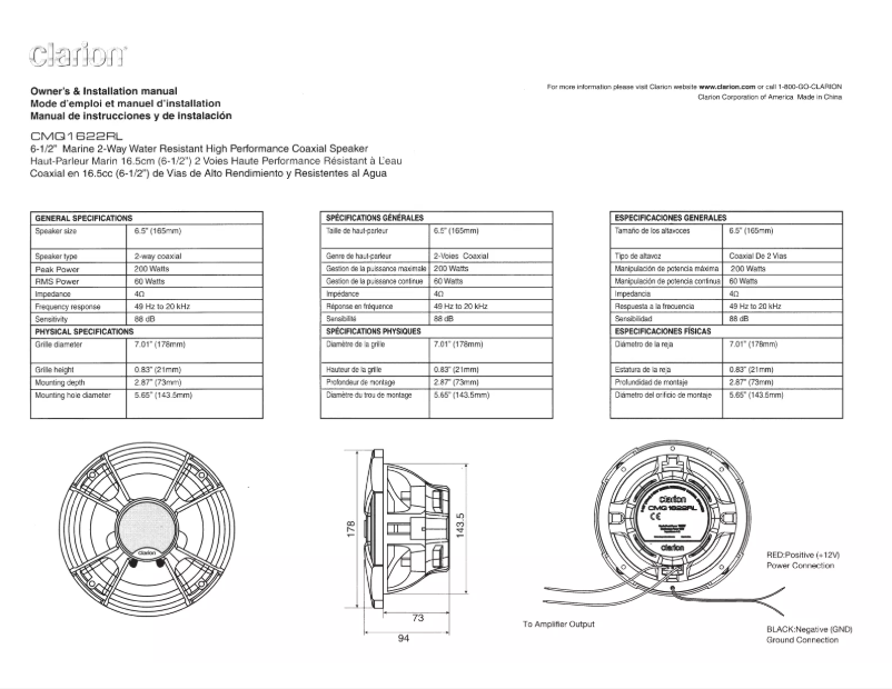 Page 1 de la notice Manuel utilisateur Clarion CMQ1622RL
