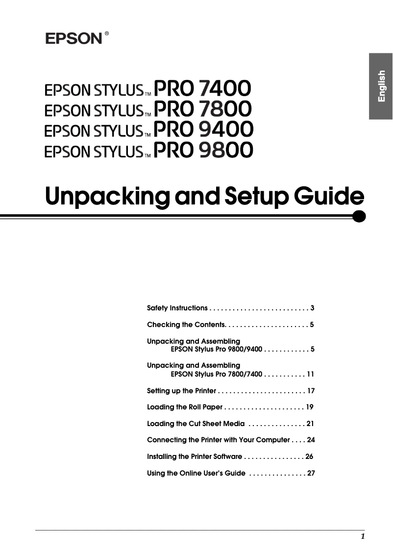 Page n°1 - Manuel utilisateur Epson Stylus Pro 9400