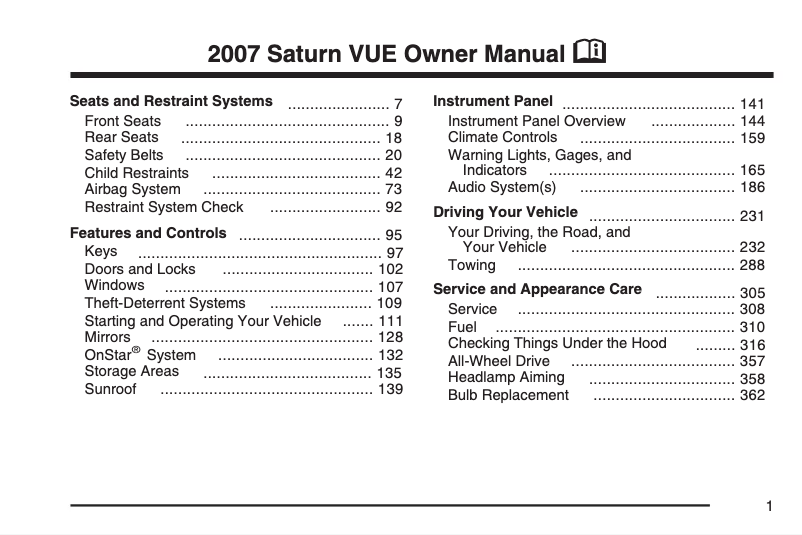 Página 1 del manual Manual de usuario Saturn Vue (2004)