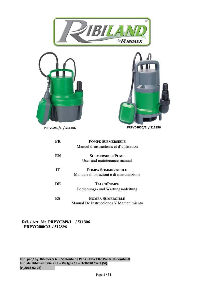 Image de la première page du manuel de l'appareil Ribiland PRPVC249