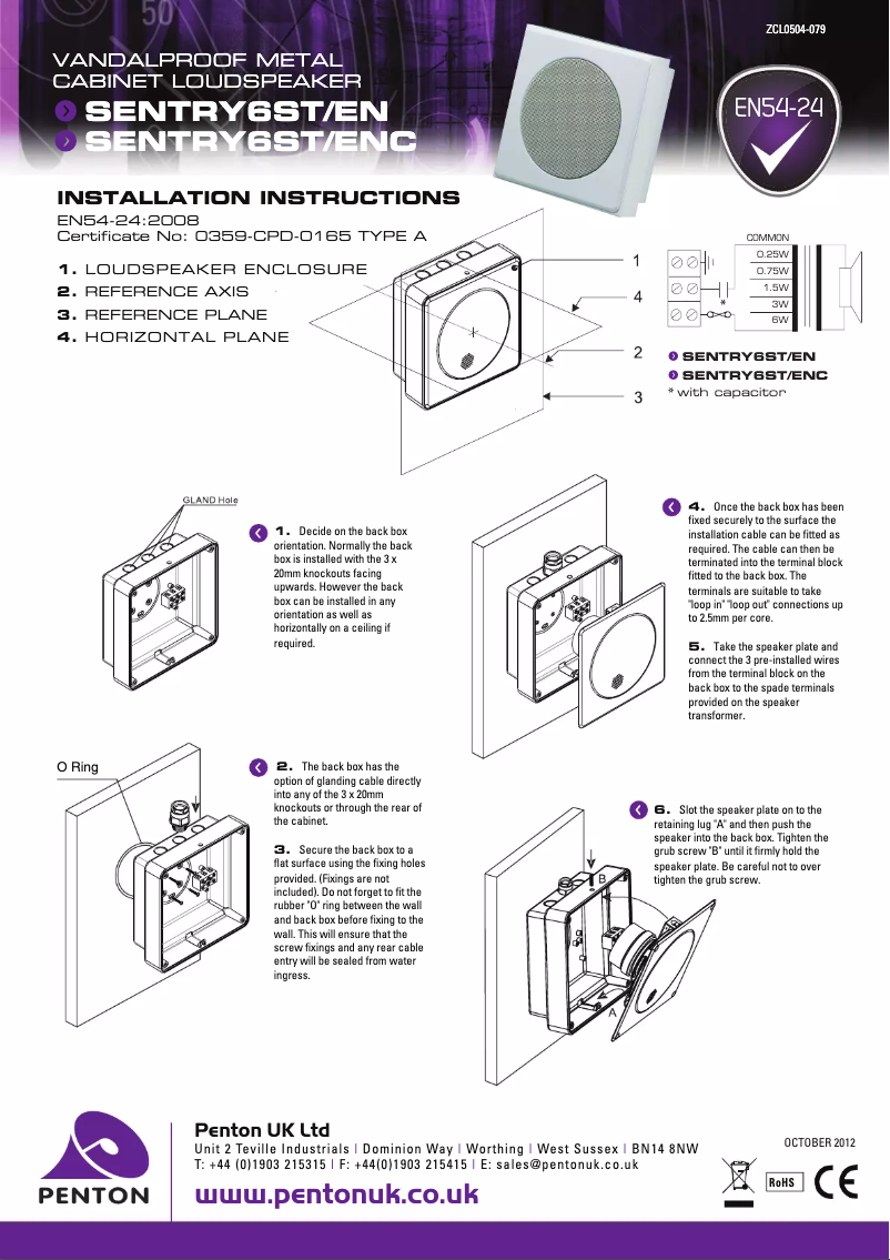 Page n°1 - Manuel utilisateur Penton SENTRY6ST/EN